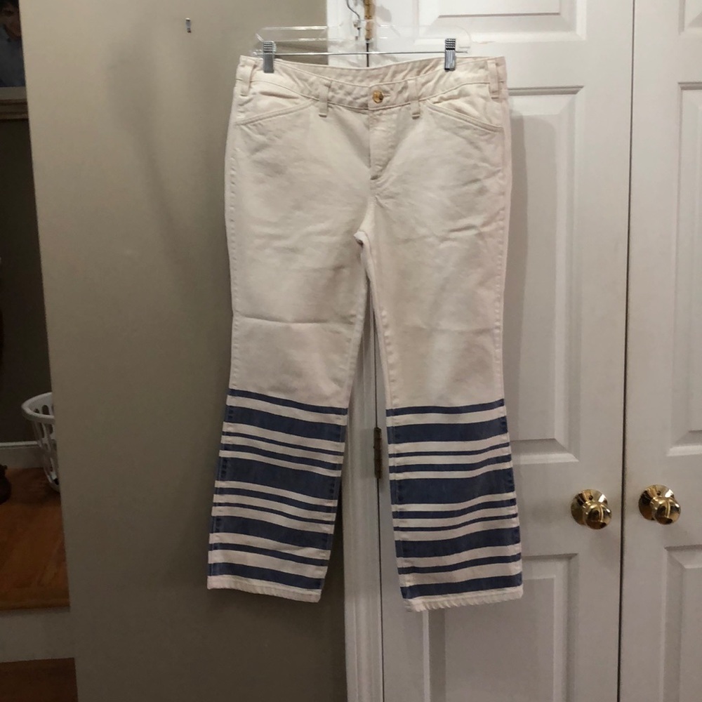 Tory Burch striped bottom slightly cropped denim